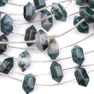 Aaa Hand Cut Natural Moss Agate 16mm 18mm Beads Faceted Double Terminated Points Center Drilled Healing Gemstone 8" Strand