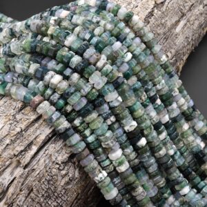 Aaa Faceted Natural Green Moss Agate Beads 6mm Hexagon Heishi Rondelle 15.5" Strand