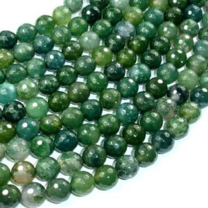 Moss Agate Beads, 8mm, Faceted Round, 15 Inch, Full Strand, Approx. 47 Beads, Hole 1mm, A Quality (323025005)