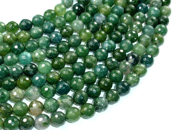Moss Agate Beads, 8mm, Faceted Round, 15 Inch, Full Strand, Approx. 47 Beads, Hole 1mm, A Quality (323025005)