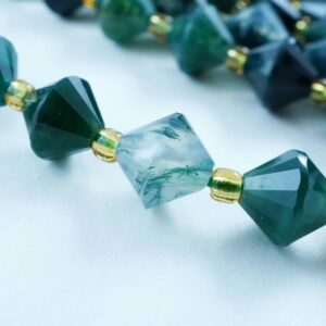 Moss Agate Beads (Bicone)(Faceted)(8mm)(16"Strand)