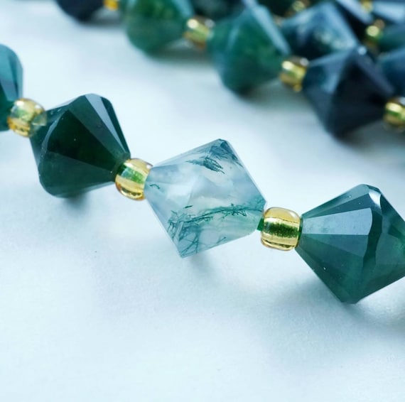 Moss Agate Beads (bicone)(faceted)(8mm)(16"strand)