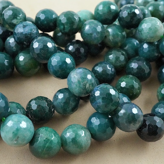 Moss Agate Beads (round)(faceted)(4mm)(6mm)(8mm)(10mm)(12mm)(16"strand)