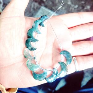 Faceted Moss Agate Crescent Moon Beads, Jewelry Making