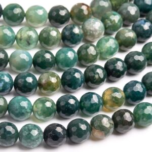 Genuine Natural Moss Agate Gemstone Beads 8mm Botanical Micro Faceted Round Aaa Quality Loose Beads (100811)