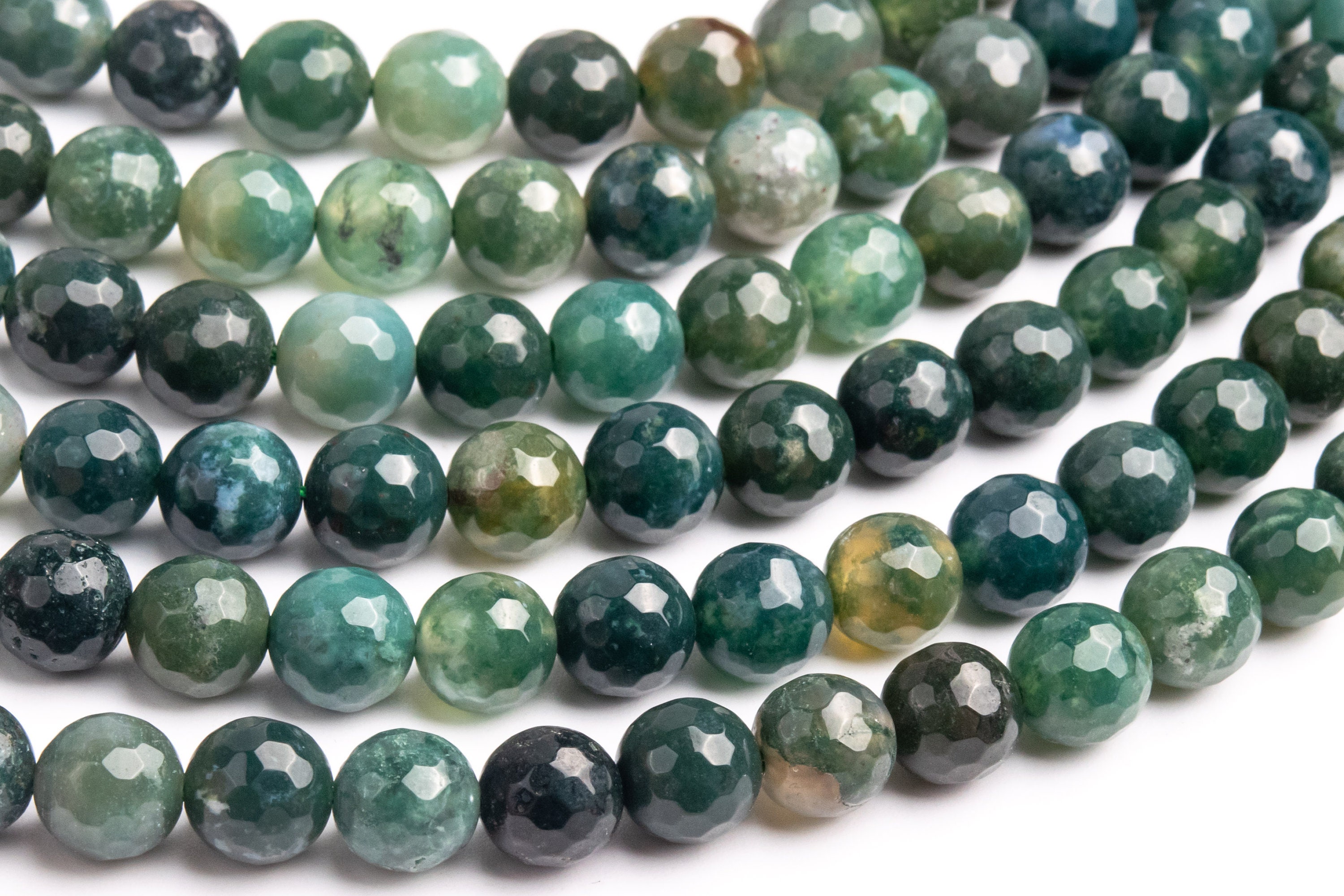 Genuine Natural Moss Agate Gemstone Beads 8mm Botanical Micro Faceted Round Aaa Quality Loose Beads (100811)