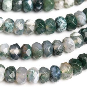 Genuine Natural Moss Agate Gemstone Beads 8x5mm Botanical Faceted Rondelle Aaa Quality Loose Beads (103313)