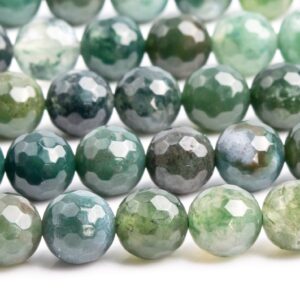 Genuine Natural Moss Agate Gemstone Beads 5-6mm Botanical Micro Faceted Round Aaa Quality Loose Beads (100810)