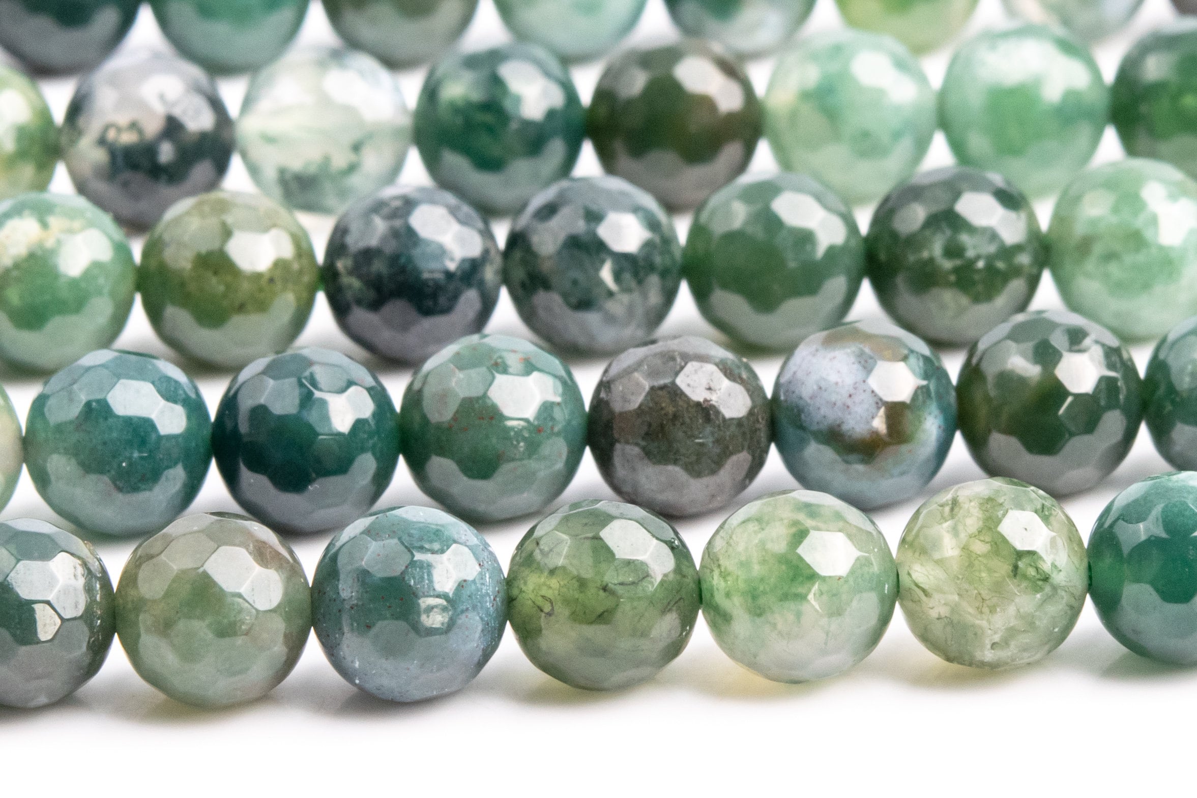Genuine Natural Moss Agate Gemstone Beads 5-6mm Botanical Micro Faceted Round Aaa Quality Loose Beads (100810)