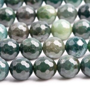 Genuine Natural Moss Agate Gemstone Beads 9-10mm Botanical Micro Faceted Round Aaa Quality Loose Beads (100812)