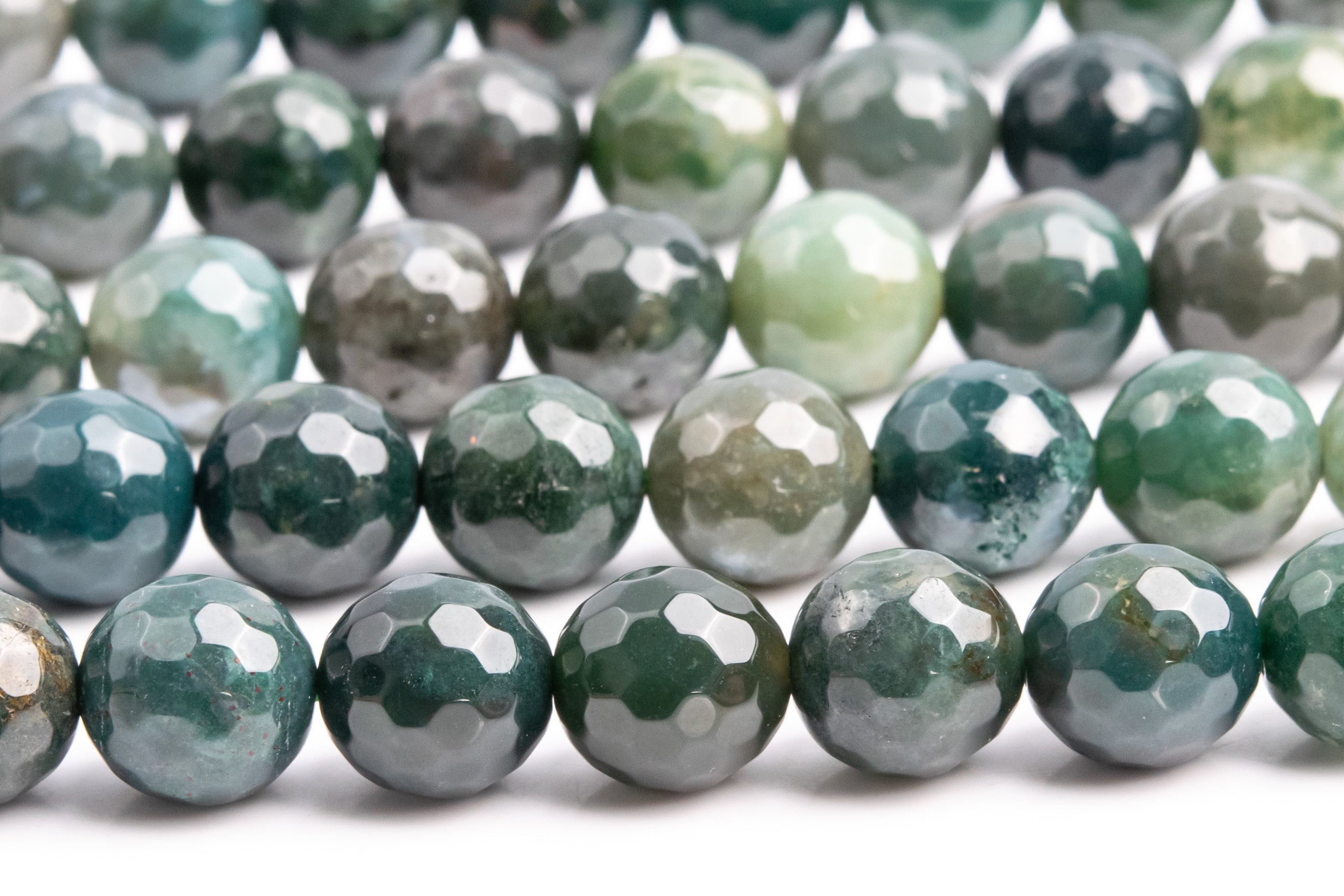 Genuine Natural Moss Agate Gemstone Beads 9-10mm Botanical Micro Faceted Round Aaa Quality Loose Beads (100812)