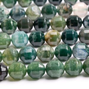 Genuine Natural Moss Agate Gemstone Beads 10x9mm Green Faceted Bicone Barrel Drum Aaa Quality Loose Beads (118768)