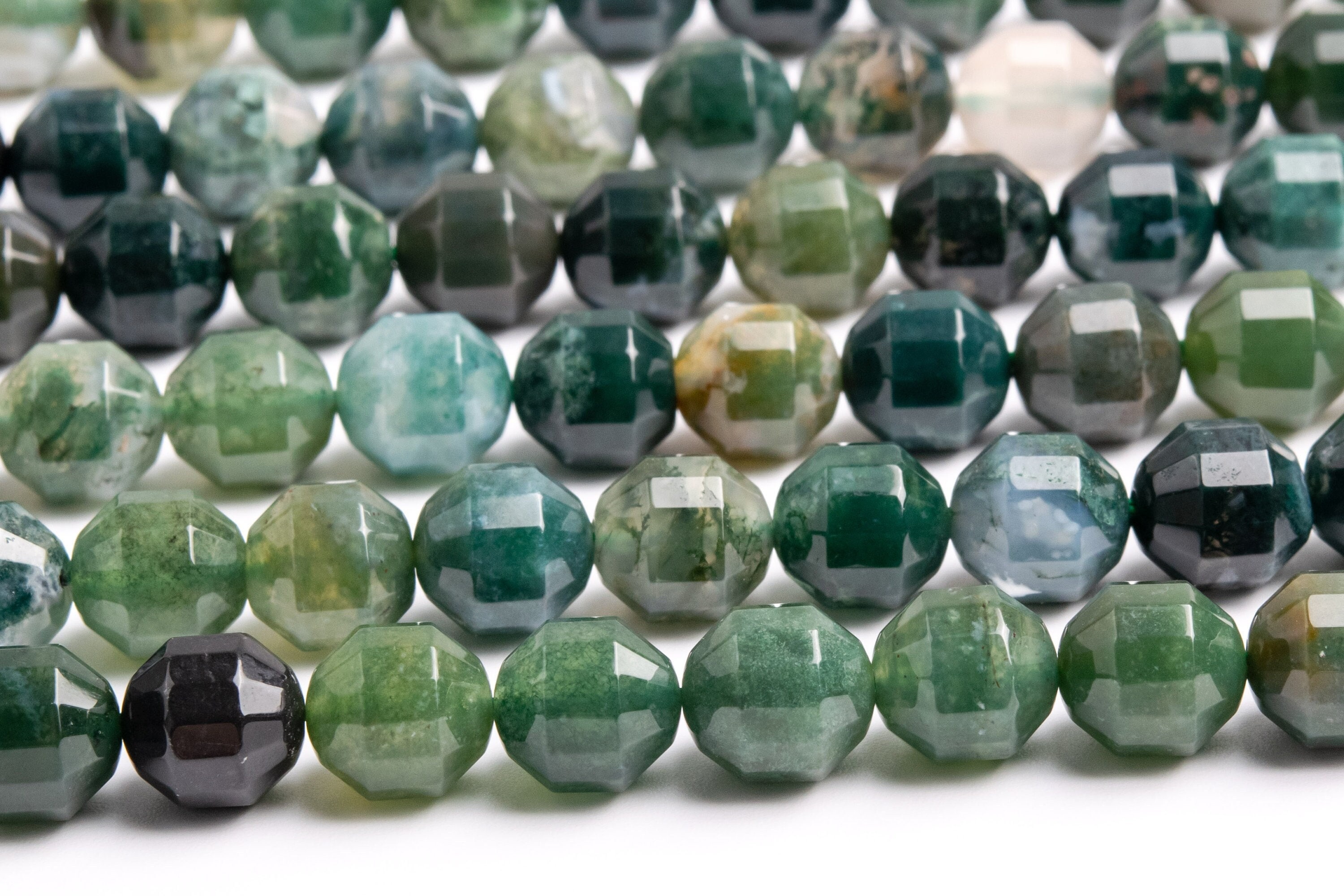 Genuine Natural Moss Agate Gemstone Beads 10x9mm Green Faceted Bicone Barrel Drum Aaa Quality Loose Beads (118768)