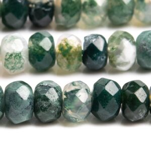 Genuine Natural Moss Agate Gemstone Beads 6x4MM Botanical Faceted Rondelle AAA Quality Loose Beads (103309)