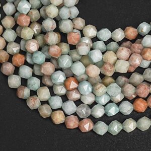 Genuine Natural Moss Agate Gemstone Beads 7-8mm Green Star Cut Faceted Loose Beads (126993)