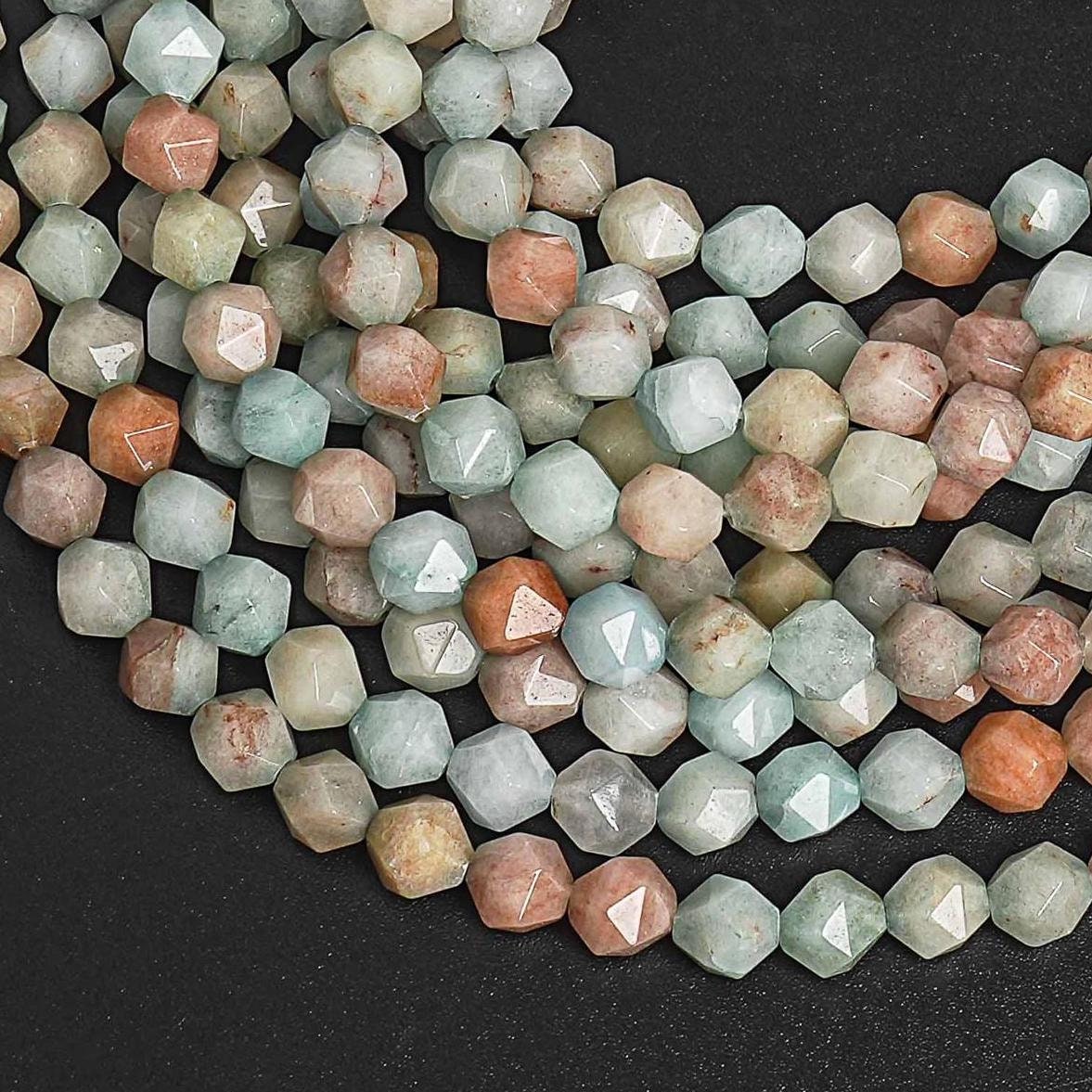 Genuine Natural Moss Agate Gemstone Beads 7-8mm Green Star Cut Faceted Loose Beads (126993) Genuine Natural Moss Agate Gemstone Beads 7-8mm Green Star Cut Faceted Loose Beads (126993)