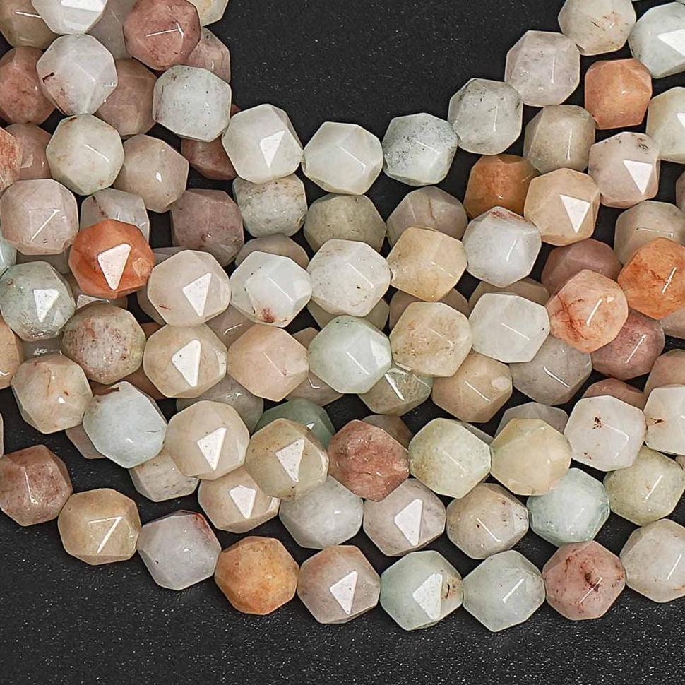 Genuine Natural Moss Agate Gemstone Beads 7-8mm Yellow Star Cut Faceted Loose Beads (126995)