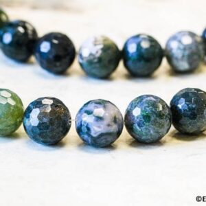 L/ Moss Agate 16mm/ 18mm Faceted Round Beads 15.5" Strand Natural Gemstone For Jewelry Making