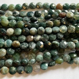 Natural Moss Agate 8x5mm Faceted Flat Coin Gemstone Beads~ -15.5  inch strand