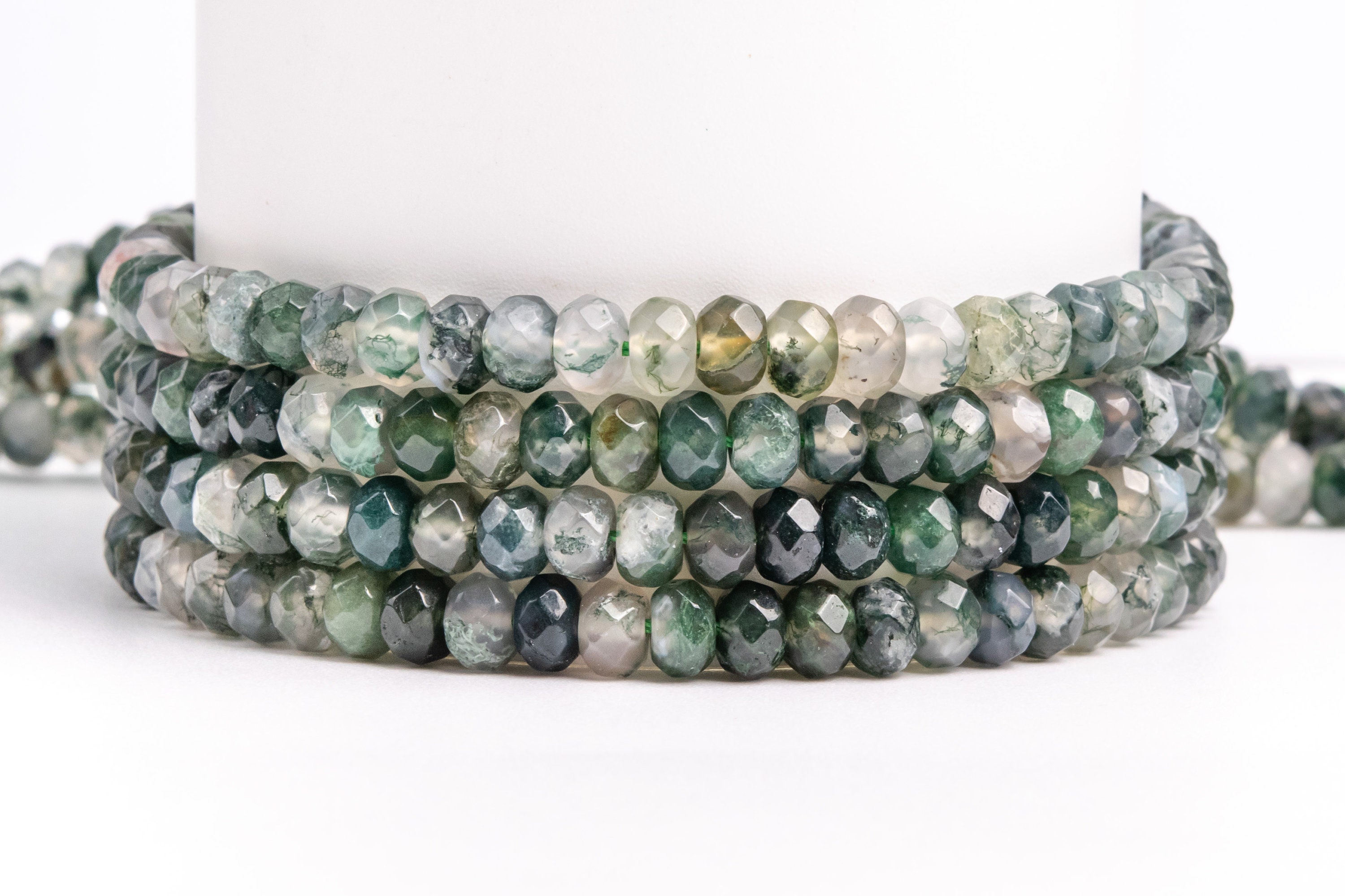 Natural Botanical Moss Agate Gemstone Grade Aaa Faceted Rondelle 6x4mm 8x5mm Loose Beads