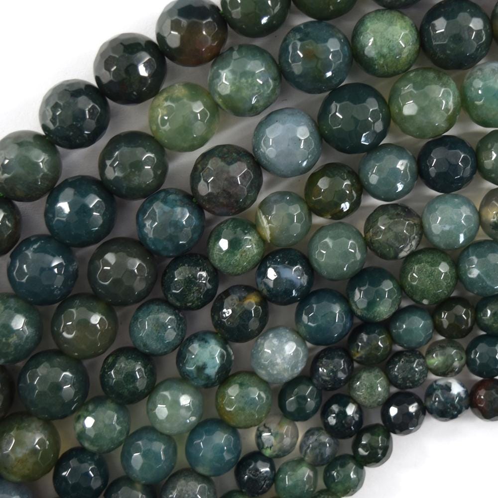 Natural Faceted Green Moss Agate Round Beads Gemstone 14.5" Strand 6mm 8mm 10mm Natural Faceted Green Moss Agate Round Beads Gemstone 14.5" Strand 6mm 8mm 10mm