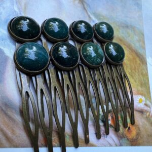Moss Agate French Combs - Natural Gemstone Hair Jewelry - Green Crystal Side Comb Set