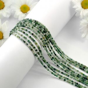 4mm Faceted Moss Agate Beads Aaa+ Rondelle Beads Natural Gemstone Beads For Jewelry Making Necklace Beads Small Stone Beads