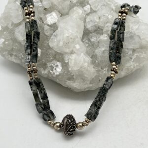 Moss Agate Beaded Necklace-18”