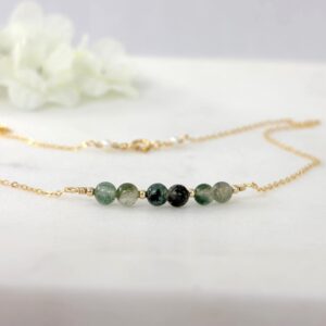 Moss Agate Beaded Necklace – Dainty Gold Filled or Sterling Silver Choker
