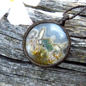 Colorful Agate Gemstone Necklace, Rare Agates Of The World, Agate Jewelry, Macrame Necklace, Moss Agate, Plume Agates, Macrame Necklace