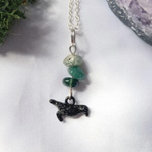 Crow Necklace Raven Morrigan Moss Agate crystal - Grounding - Protection