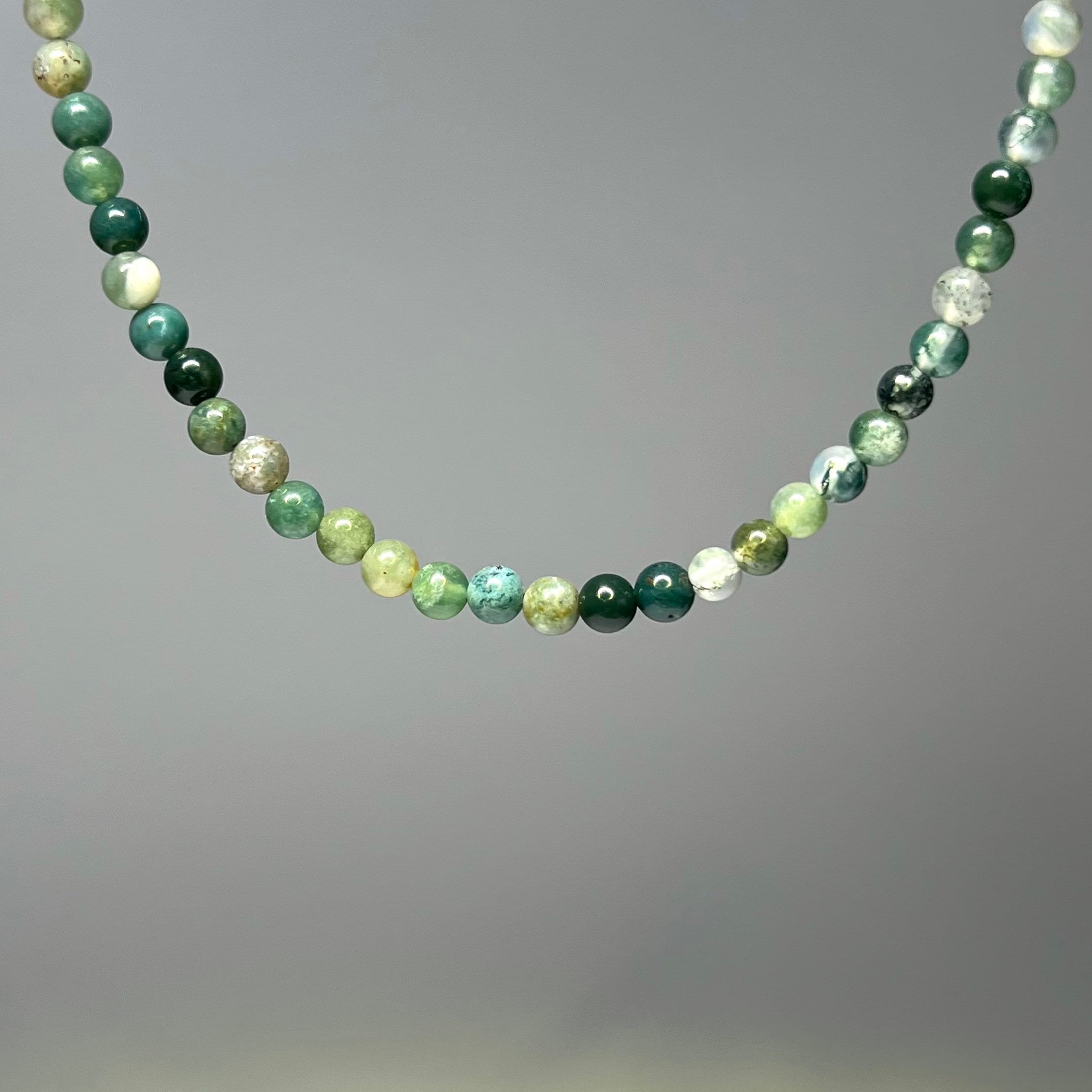 Moss Agate Crystal Choker Necklace: 16 Inch Adjustable Gemstone Choker