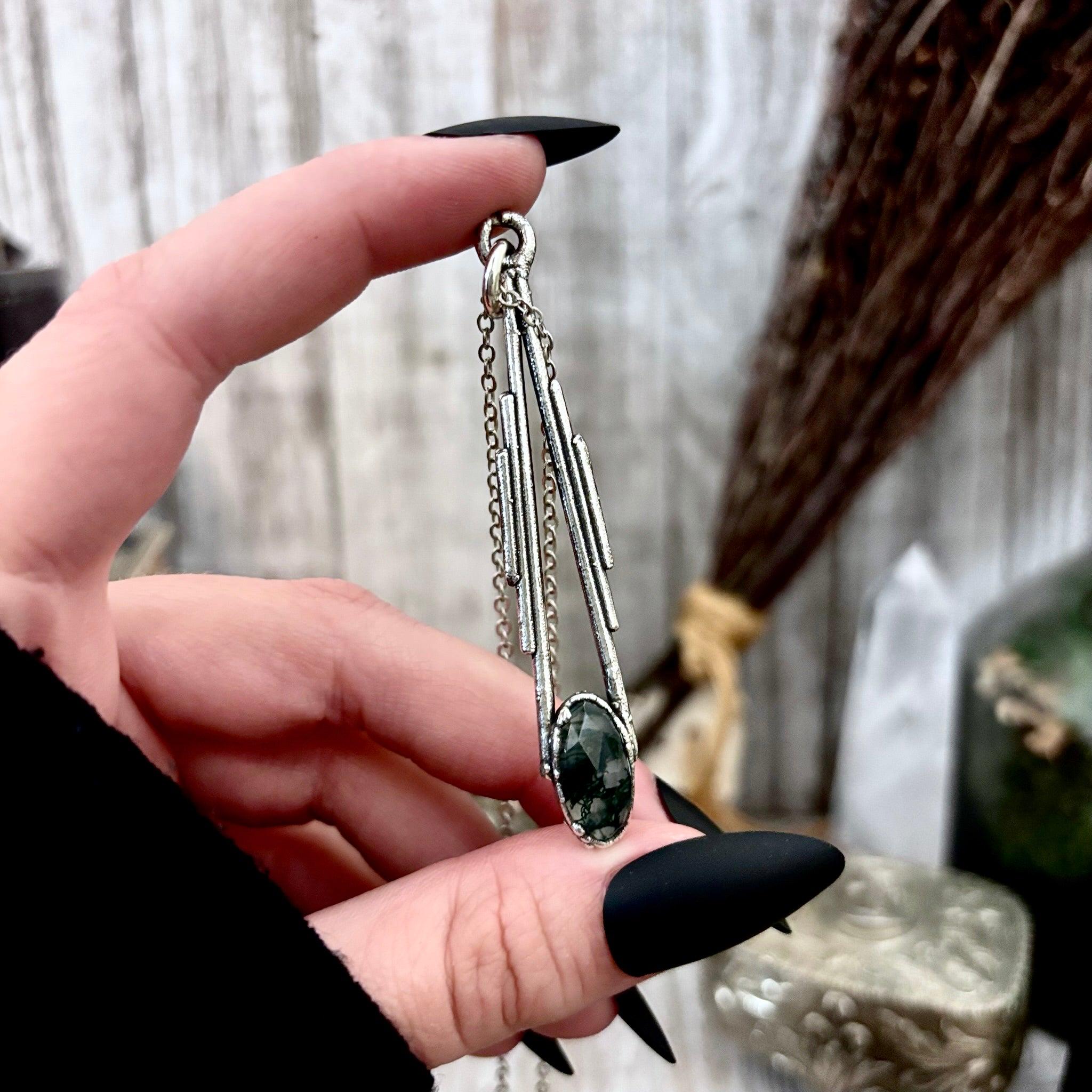 Moss Agate Crystal Necklace In Fine Silver / Foxlark Collection - One Of A Kind