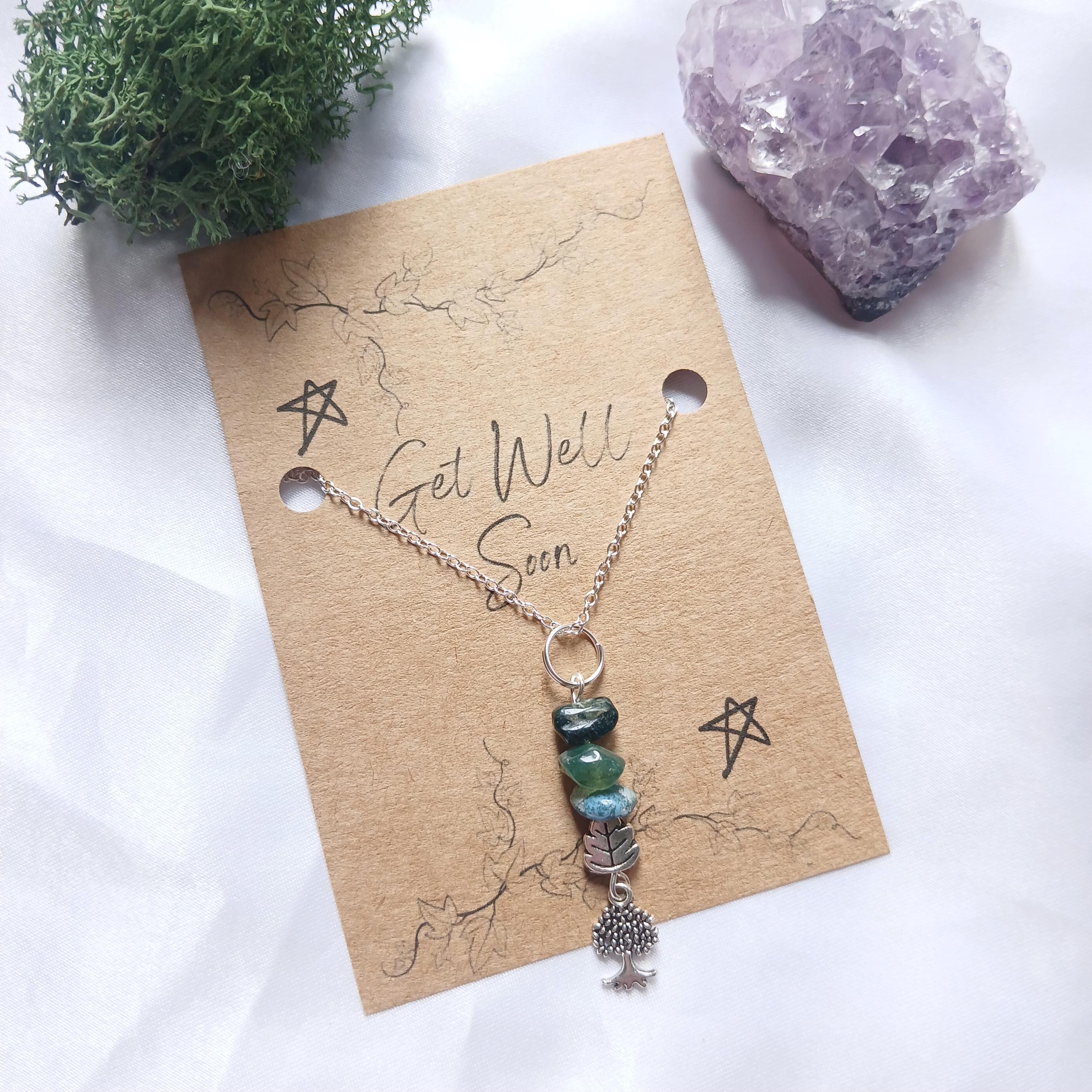 Delicate Tree & Oak Leaf Moss Agate Gift Necklace - Happy Birthday - Get Well Soon - Protection Delicate Tree & Oak Leaf Moss Agate Gift Necklace - Happy Birthday - Get Well Soon - Protection