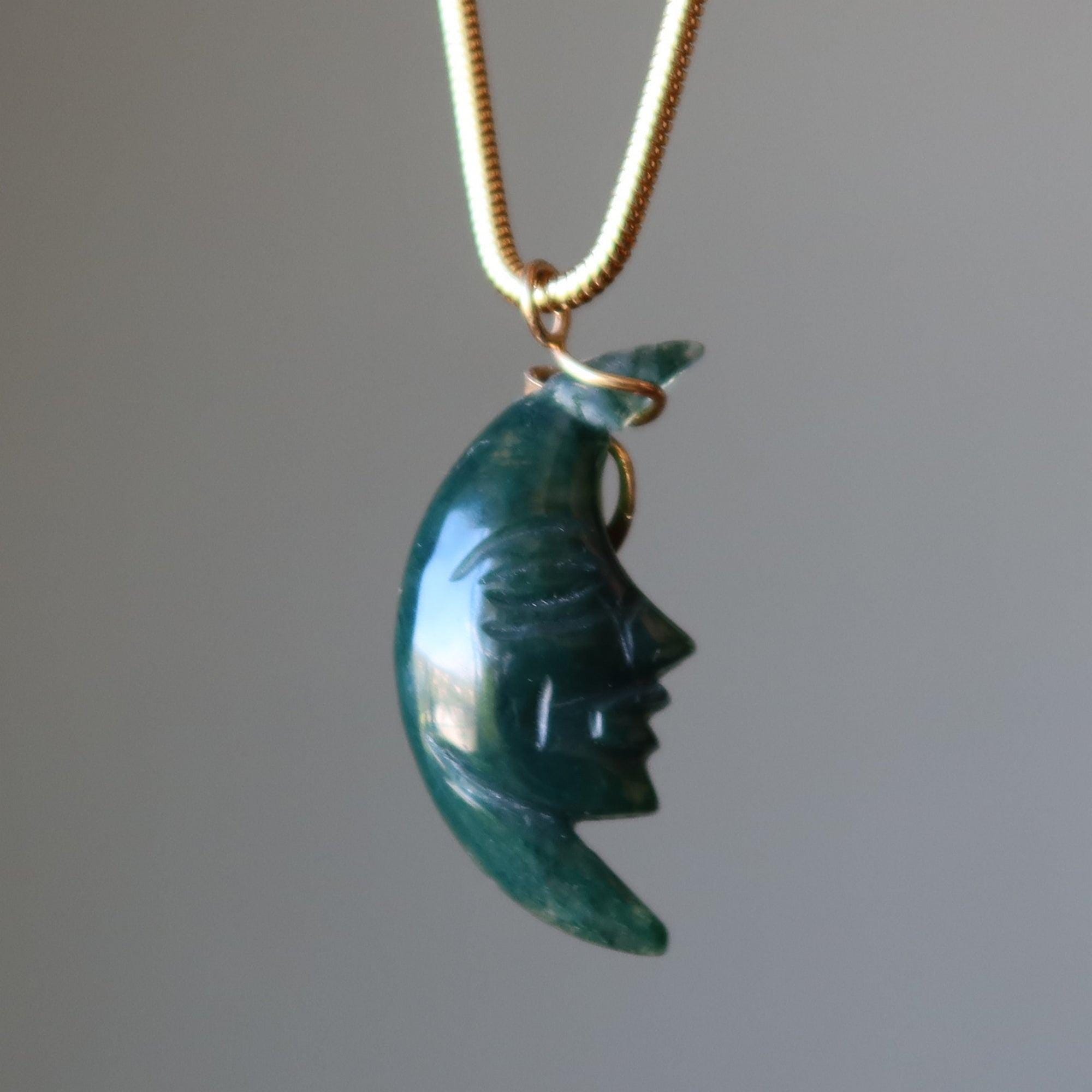 Moss Agate Necklace Glorious Crescent Moon Gold Chain Moss Agate Necklace Glorious Crescent Moon Gold Chain