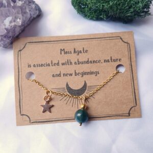 Gold plated Moss Agate Whimsigoth Star Necklace - Protection - Grounding