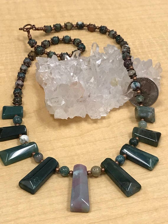 Green And Red Moss Agate Necklace-18"