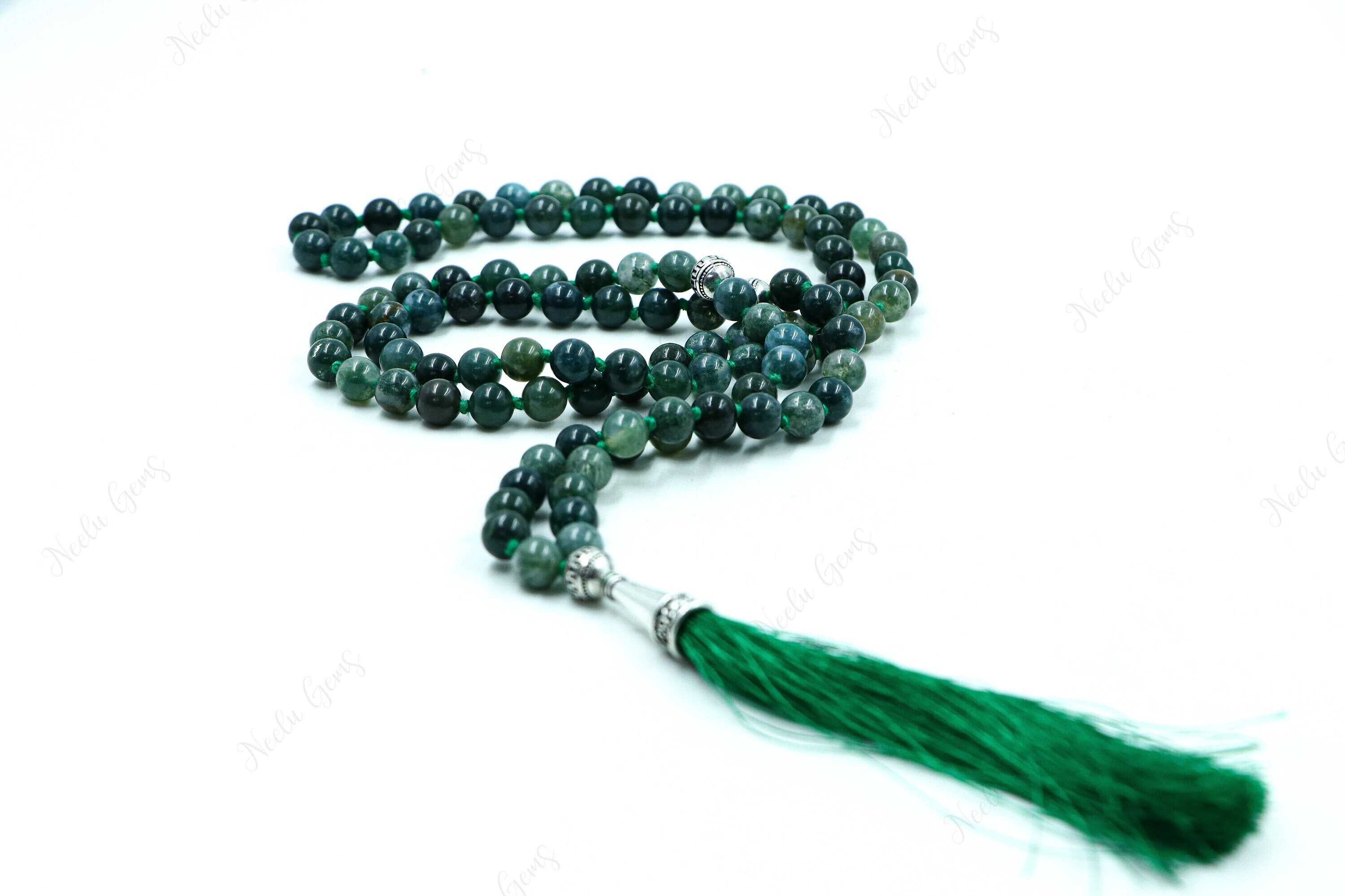 Green Moss Agate Mala Necklace 108 Beads Hand Knotted - Heart Chakra Prayer Beads - Nature Lover Yoga Jewelry Abundance Meditation Zen Gift