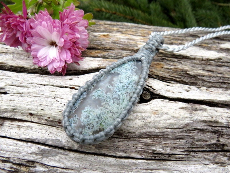 Green Moss Agate Necklace, Plume Agate Gemstone Necklace, Mothers Day Gift Idea Green Moss Agate Necklace, Plume Agate Gemstone Necklace, Mothers Day Gift Idea