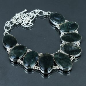 Handmade Moss Agate 925 Sterling Silver Necklace - Elegant Gemstone Jewelry