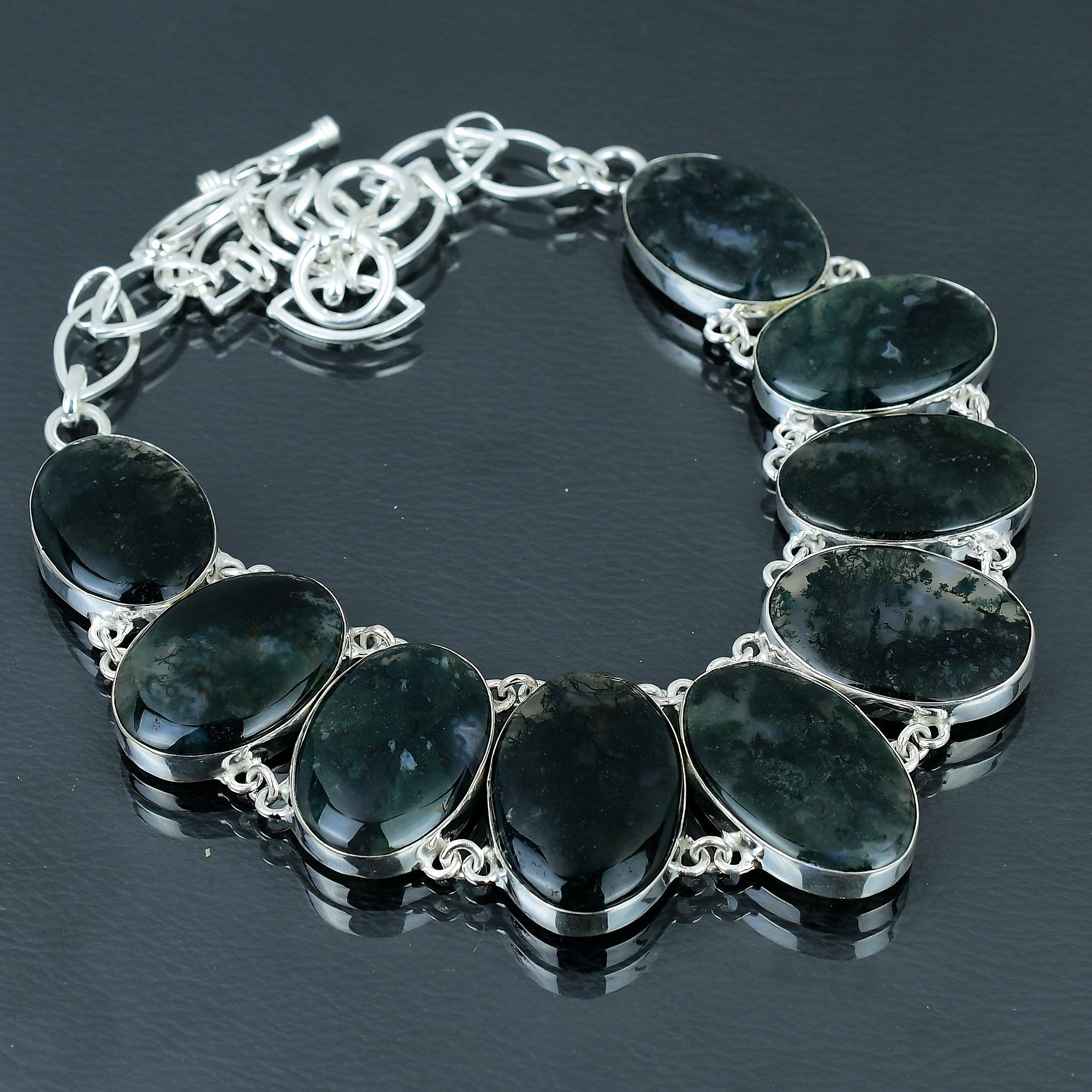 Handmade Moss Agate 925 Sterling Silver Necklace - Elegant Gemstone Jewelry Handmade Moss Agate 925 Sterling Silver Necklace - Elegant Gemstone Jewelry