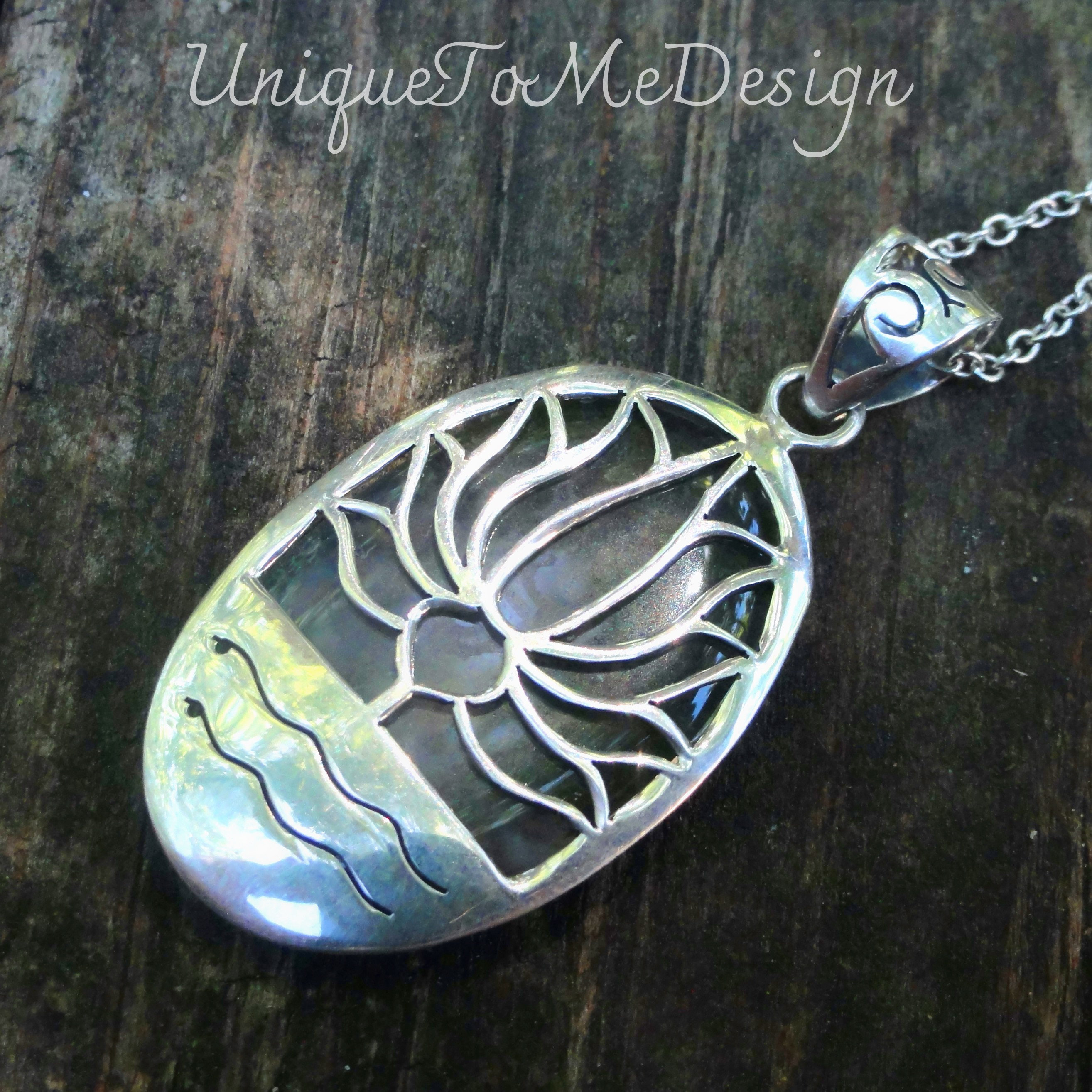 Handmade Sterling Silver Green Moss Agate Lotus Necklace