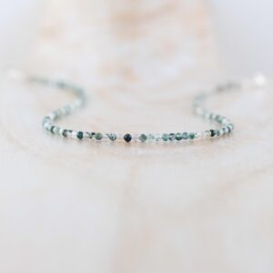 Moss Agate Necklace In Sterling Silver, Gold Or Rose Gold Filled, Dainty 2 To 2.2mm Gemstone Choker Or Long Layering Necklace