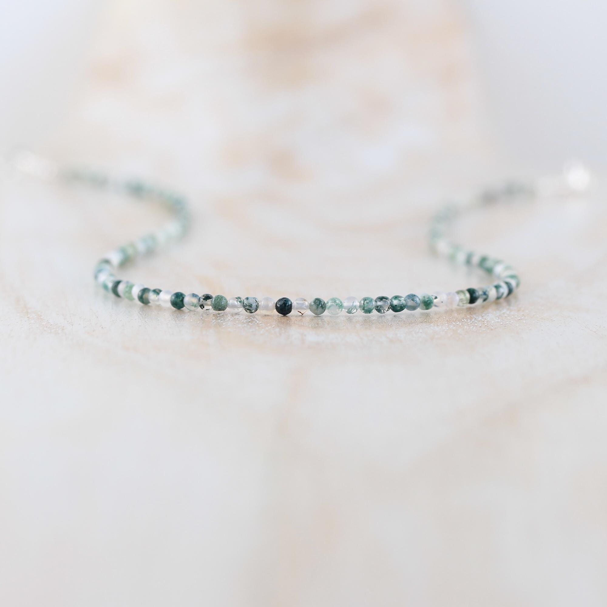 Moss Agate Necklace In Sterling Silver, Gold Or Rose Gold Filled, Dainty 2 To 2.2mm Gemstone Choker Or Long Layering Necklace Moss Agate Necklace In Sterling Silver, Gold Or Rose Gold Filled, Dainty 2 To 2.2mm Gemstone Choker Or Long Layering Necklace