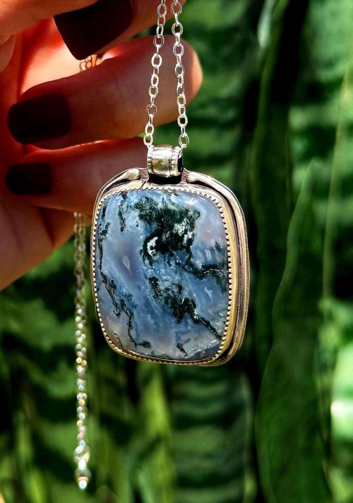 Moss Agate Necklace In Sterling Silver - For New Beginnings & A Refreshed Attitude - Crystal Necklace - Healing Crystal