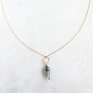 Moss Agate Leaf Necklace: Gold Filled Or Sterling Silver Moss Agate Leaf Necklace: Gold Filled Or Sterling Silver