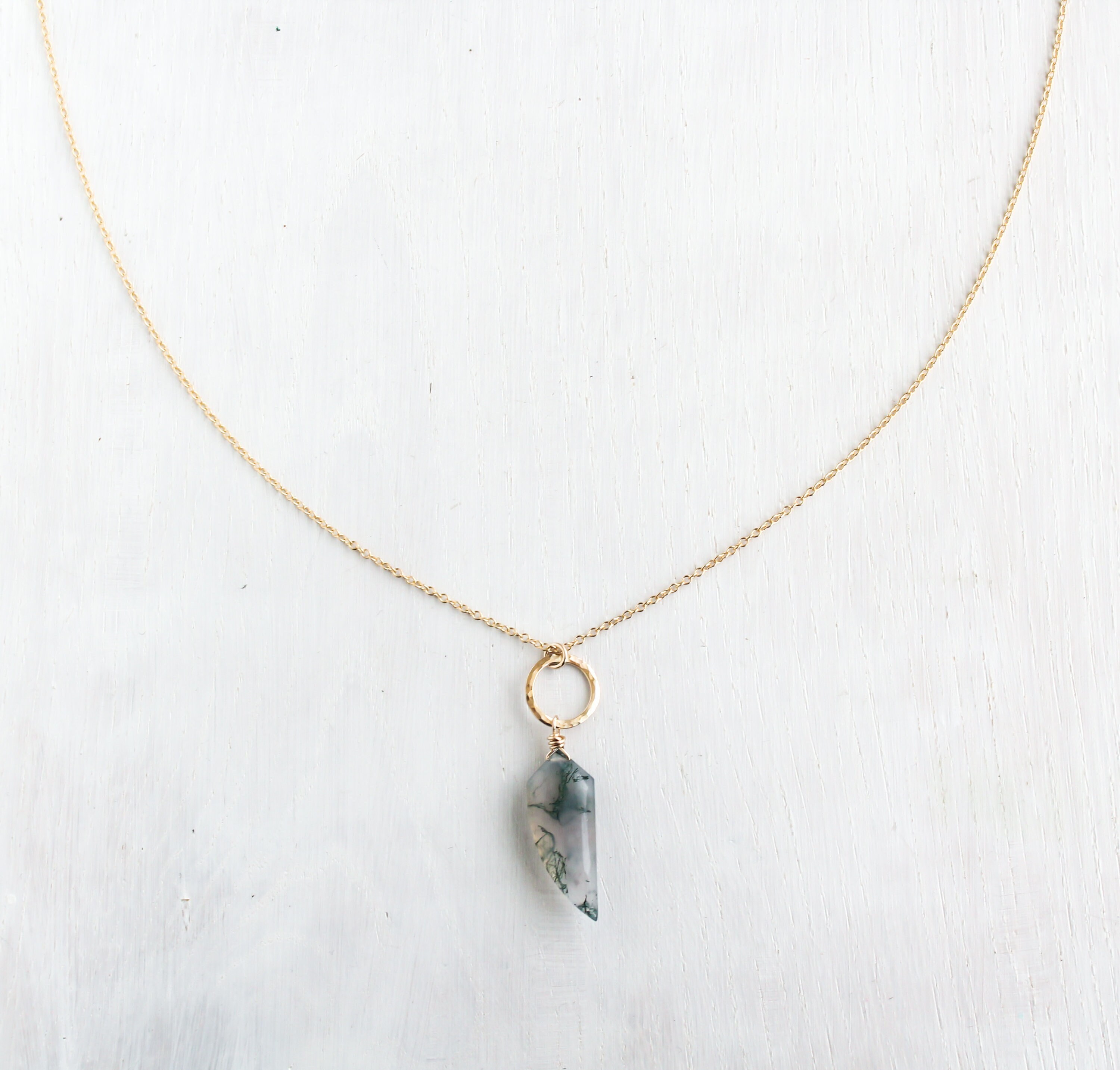 Moss Agate Leaf Necklace: Gold Filled Or Sterling Silver