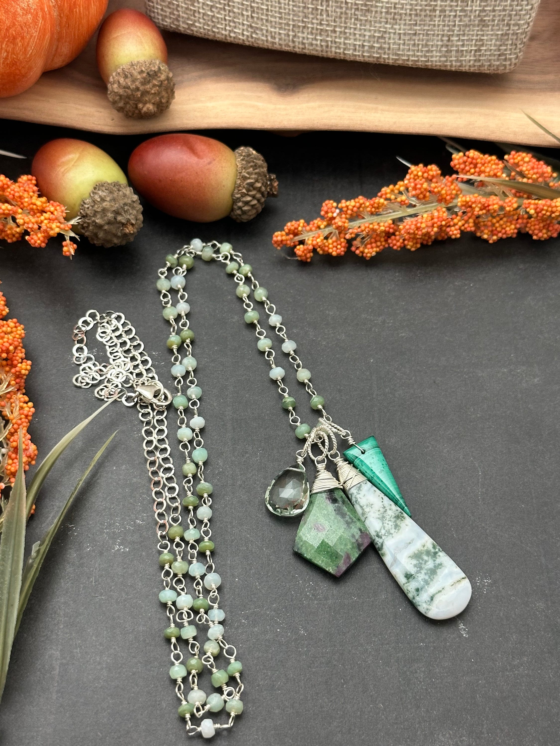 Moss Agate Long Boho Necklace Moss Agate Long Boho Necklace