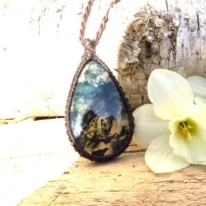 Moss Agate Macrame Necklace, Macrame Jewelry, Plume Agate, Gift Ideas For The Nature Lover, Natural Jewelry, Gifts For Her, Friendship Gifts