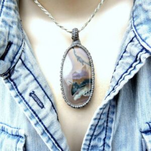 Moss Agate Macrame Necklace, Moss Agate Jewelry, Green Moss Agate, Macrame Jewelry, Mothers Day Gift Ideas, Fathers Day Gift, Oval Agate